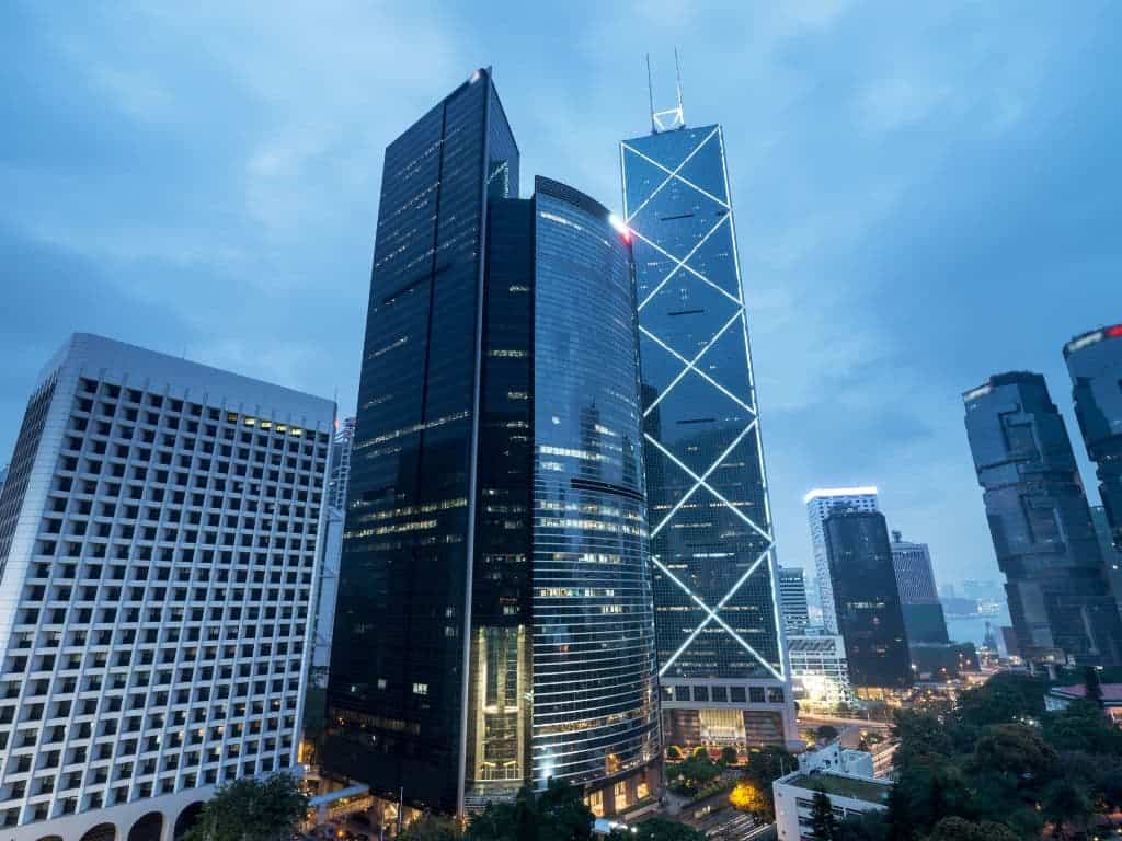 Commercial skyscrapers in a city landscape